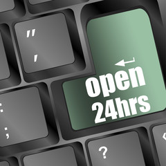 Poster - Computer keyboard with open 24 hours keys, business concept