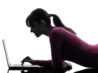 Canvas Print - woman computing laptop computer silhouette