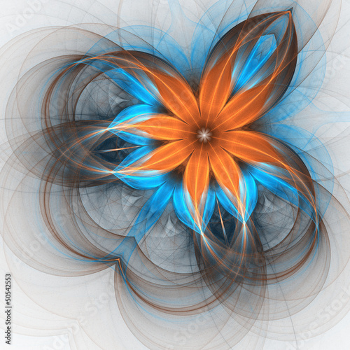 Fototapeta na wymiar Orange and blue flower, digital fractal art design