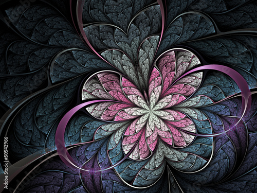 Obraz w ramie Pink flower or butterfly on dark background, digital fractal art