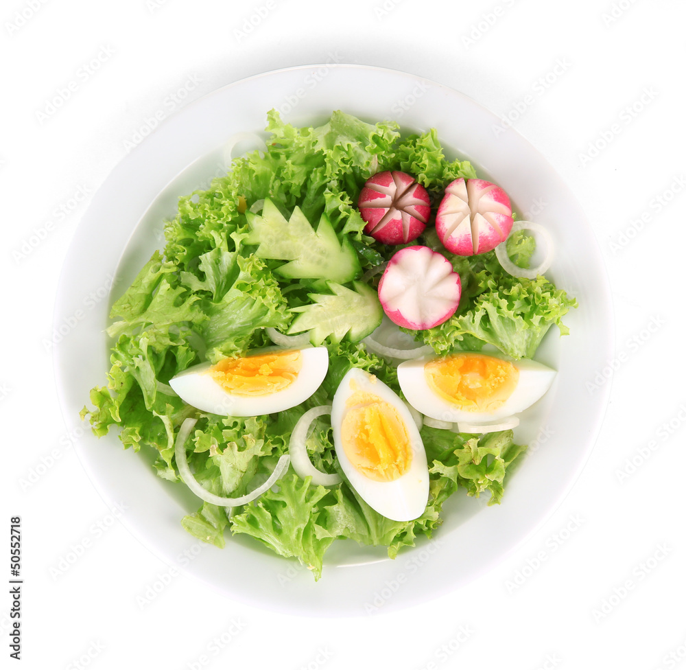 Fresh mixed salad with eggs, salad leaves and other vegetables,