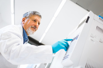 Wall Mural - Senior male researcher carrying out scientific research in a lab