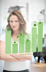 Poster - Confident blonde businesswoman using green chart interface