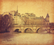 Seine.Pont Neuf In Central Paris, France. Photo In Retro Style.