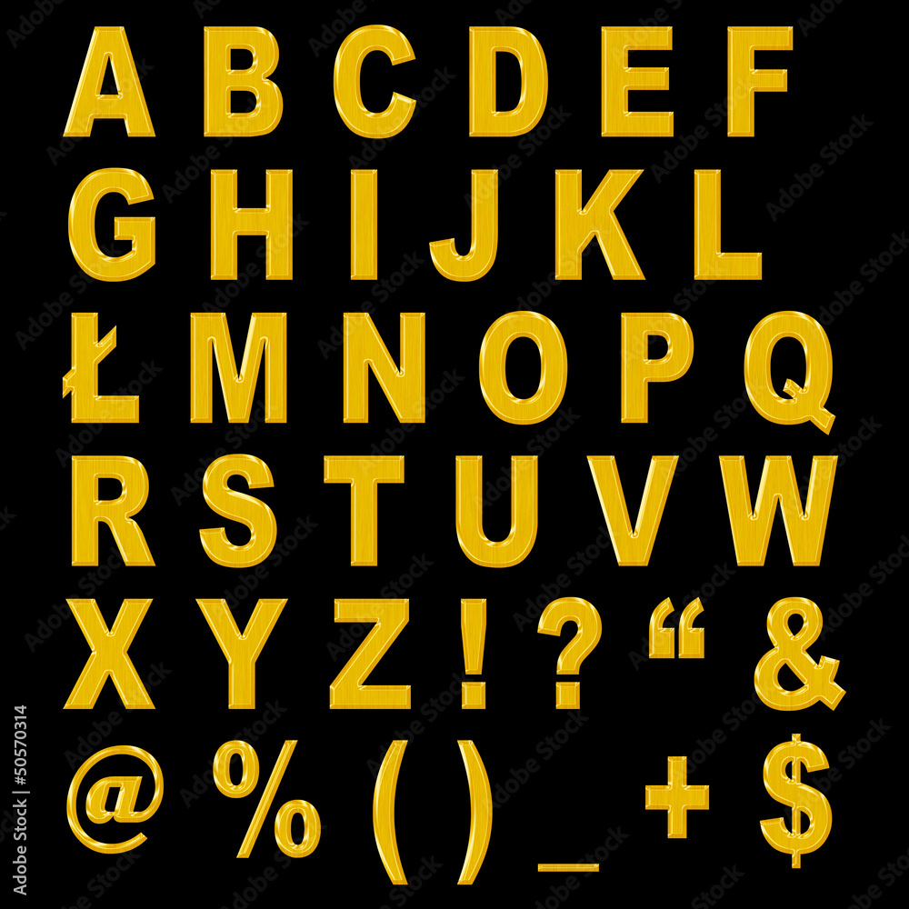 3D golden alphabet - letters - obrazy, fototapety, plakaty 