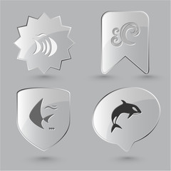 Canvas Print - Animal icon set. Fish, Killer whale, wave.  Glass buttons.