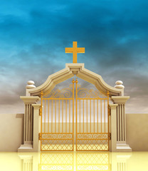 Wall Mural - closed golden entrance to paradise with sky