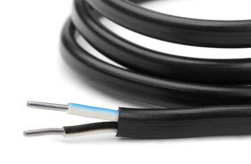 Close-up of rolled electric 2 core mains cable