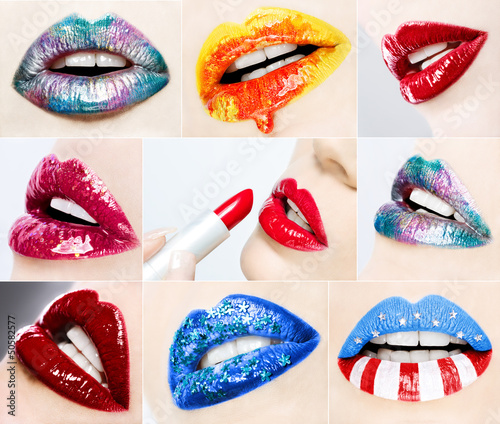 Obraz w ramie A set of beautifully made-up lips