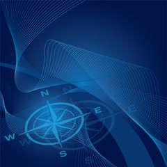 Compass on blue waves and gradient background