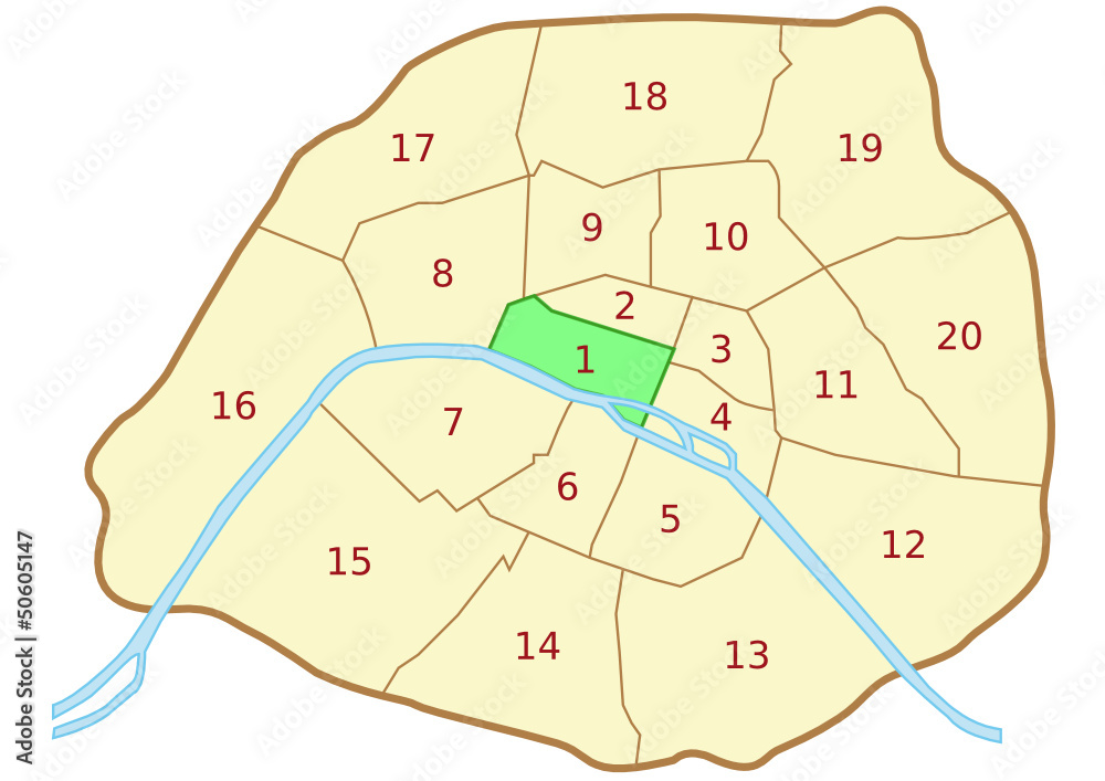 Plan du 1er arrondissement de Paris Stock Vector | Adobe Stock