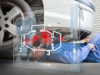 Poster - Laying mechanic consulting interface with an engine