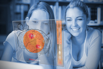Poster - Blue picture of students studying with laptop and futuristic int