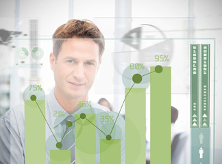 Poster - Businessman looking at green chart interface