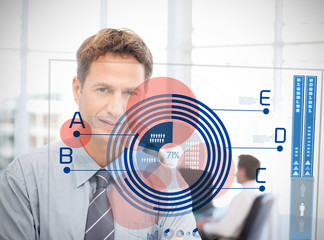 Poster - Businessman looking at blue diagram interface