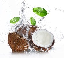 Cracked Coconut With Splashing Water