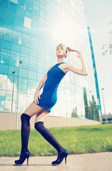 Wall Mural - model posing outside on high heels