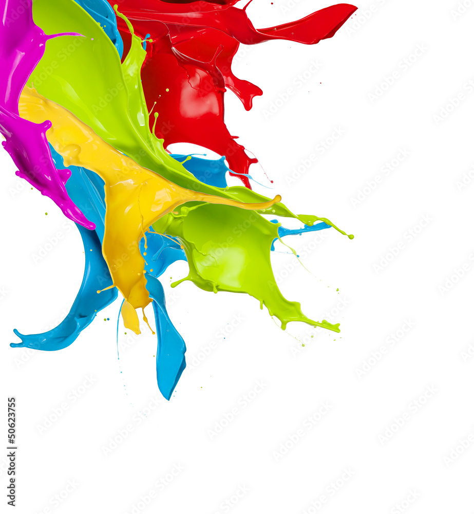 Colored splashes in abstract shape, isolated on white background - obrazy, fototapety, plakaty 