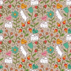 Poster - Seamless pattern with rabbits