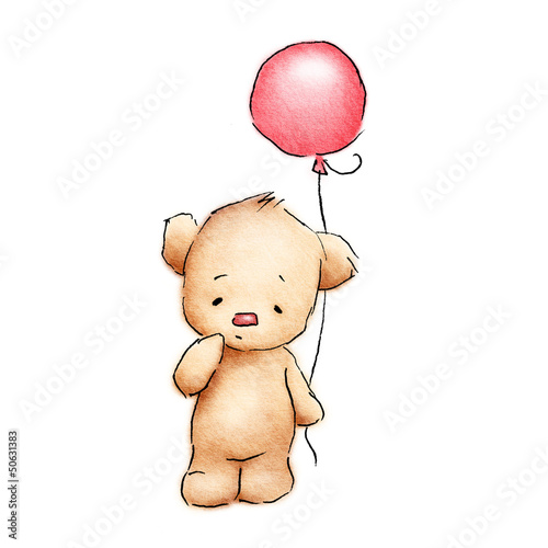 Fototapeta na wymiar baby bear with red balloon