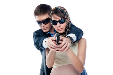 Wall Mural - Young and cute couple robbers