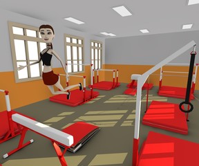 Sticker - 3d render of cartoon character workout