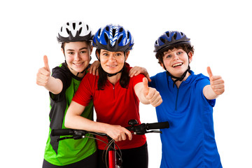 Cyclists isolated on white background