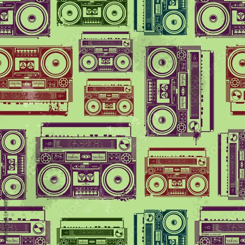 Naklejka dekoracyjna Old-school tape recorders in psychedelic style