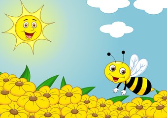 Poster - Happy bee on the flower field