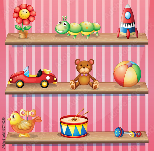 Wooden shelves with toys - 50740250