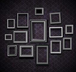 Picture frame vector. Vintage photo frames on old wall