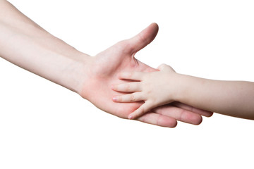 children and man hands isolated on white