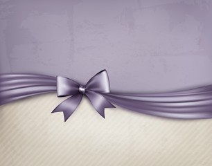 Wall Mural - Holiday background with gift bow and ribbon on old paper. Vector