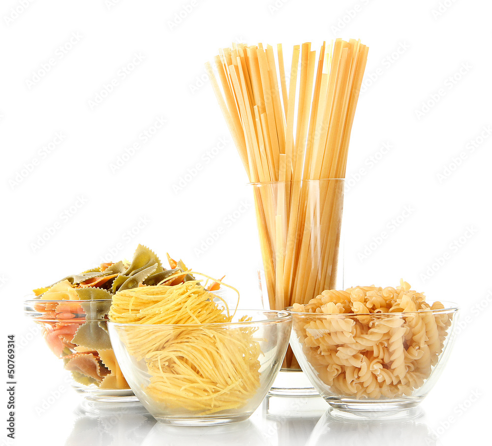 Different types of pasta isolated on white