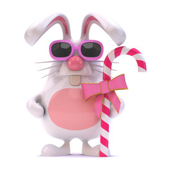 Canvas Print - White rabbit in pink sunglasses with candy