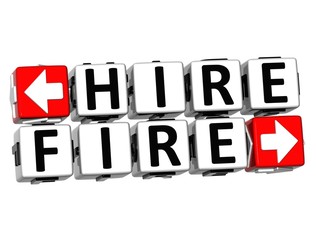 Poster - 3D Hire Fire Button Click Here Block Text