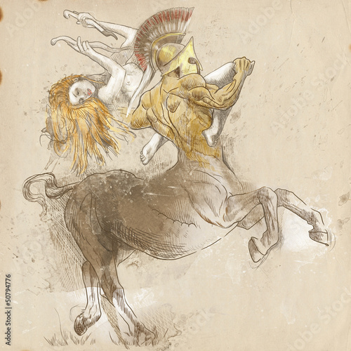 Naklejka dekoracyjna Greek myth and legends (Full sized drawing) - Centaur and Nymph