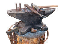 Old Anvil With Blacksmith Tools On The Outdoors