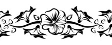 Horizontal Seamless Vignette With Mallow Flowers. Vector.