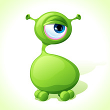 Vector Cute Green Monster Isolated On White Background.