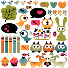 Wall Mural - Cute scrapbook elements animals images