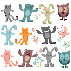 Set of cute funny animals