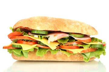 Wall Mural - Fresh and tasty sandwich with ham and vegetables isolated