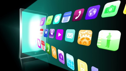 Poster - Application icons beaming from tablet pc