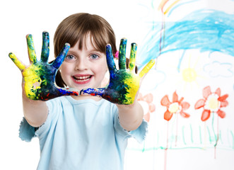 little girl painting her happy picture