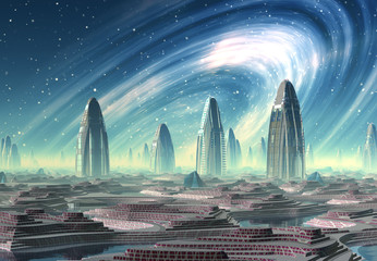 Wall Mural - futuristic alien city - computer artwork