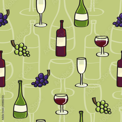 Obraz w ramie Wine Seamless background tile in Cartoon Style