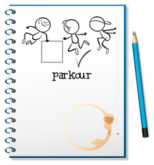 Sticker - A notebook with a sketch of a parkour training at the cover page