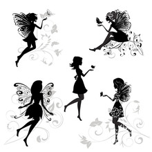 Set Of Fairies With Butterflies