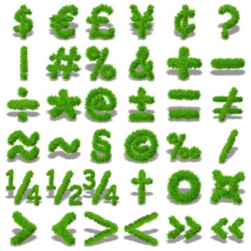 Conceptual set of green grass eco font isolated